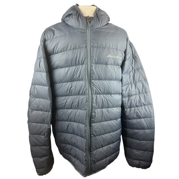 Eddie Bauer CirrusLite Down Hooded Jacket Zip Dark Blue Puffer Men's Size XL - Picture 15 of 15